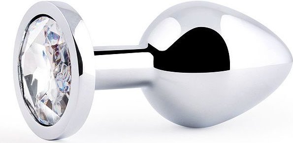 Анальная пробка SILVER PLUG MEDIUM с прозрачным кристаллом - 8,2 см.
