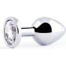Анальная пробка SILVER PLUG MEDIUM с прозрачным кристаллом - 8,2 см.