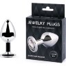 Анальная пробка SILVER PLUG MEDIUM с прозрачным кристаллом - 8,2 см.