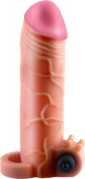 Телесная вибронасадка с кольцом Vibrating Real Feel 2 Extension - 16 см.