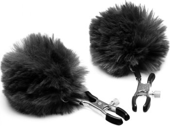 Зажимы для сосков с черным помпонами Pom Pom Nipple Clamps