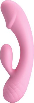 Розовый вибратор Ron с клиторальным отростком - 17,5 см.