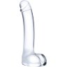 Прозрачный стеклянный фаллос с мошонкой Curved G-Spot - 18 см.