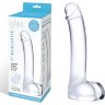 Прозрачный стеклянный фаллос с мошонкой Curved G-Spot - 18 см.
