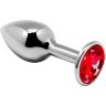 Серебристая анальная втулка с красным кристаллом Mini Metal Butt Plug Size S - 7 см.