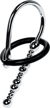 Серебристый уретральный плаг-бусины TOYFA Metal с мягким фиксириющим кольцом