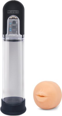 Автоматическая вакуумная помпа-мастурбатор Blowjob Auto Sucker Penis Enlarger Pump Автоматическая помпа для имитации минета и увеличитель пениса 2-в-1 выполняет двойную функцию: инновационный аппарат для удовольствия, оснащенный эффектом всасыванием, сменными насадками и прозрачным цилиндром, который также увеличивает ваш интимный размер и повышает чувствительность пениса для дополнительных ощущений. Этот стимулятор имеет простое в использовании управление и позволяет регулировать интенсивность в соответствии с вашими желаниями и предпочтениями одним нажатием кнопки на основании устройства. Сменные насадки изготовлены из безопасного для тела ультрамягкого материала, а текстурированная внутренняя накладка обеспечивает реалистичное ощущение. Прозрачный цилиндр обеспечивает захватывающий визуальный эффект, позволяя вам наблюдать стимулирующее всасывающее действие в режиме реального времени, при этом управляя девайсом при помощи одной руки. Страна: Китай. Материал: силикон. Батарейки: встроенный аккумулятор.