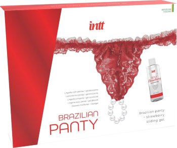 Красные трусики со стимулирующими бусинами и массажным гелем Sliding Gel Strawberry в комплекте