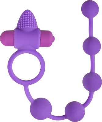 Фиолетовое эрекционное виброкольцо с анальной цепочкой Triple Pleasure  Цена 2 505 руб. Длина: 29 см. Эта многофункциональная игрушка представляет собой эрекционное кольцо, оснащенное вибропулей, стимулятором для клитора и анальной цепочкой. Анальная цепочка состоит из равных звеньев на тонких перемычках. Игрушка изготовлена из мягкого и эластичного материала, обеспечивающего удобство использования, ношения и посадки. Уникальная игрушка отлично подходит для тех, кто хочет разнообразить свою сексуальную жизнь! Вибропуля включается и выключается нажатием кнопки сбоку. Максимальный диаметр цепочки - 2,3 см. Страна: Китай. Материал: силикон. Батарейки: есть в комплекте.