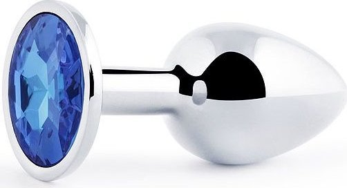 Анальное украшение SILVER PLUG SMALL с синим кристаллом - 7,2 см.