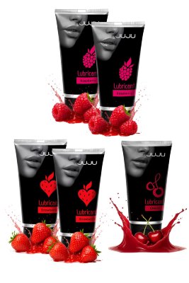 Набор из 5 съедобных лубрикантов JUJU (клубника х 2, малина х 2, вишня) Набор из 5 лубрикантов с насыщенными и приятными вкусами: клубника (2 шт.), малина (2 шт.) и вишня — создан для тех, кто ценит нежность и сладость в интимных моментах. Каждый лубрикант обладает шелковистой, гладкой текстурой, обеспечивая длительное и комфортное скольжение без липкости и следов на коже. Сочные ароматы клубники и малины дарят яркие фруктовые оттенки, а вишня добавляет глубокий, насыщенный вкус, создавая атмосферу нежности и удовольствия. Формула лубрикантов безопасна для оральных ласк, полностью совместима с презервативами и секс-игрушками, легко смывается водой и не оставляет пятен на ткани. Этот набор — прекрасный способ наполнить близость новыми вкусами и ощущениями, сохраняя комфорт и естественность. Страна: Россия. Объем: 5 шт. по 50 мл.