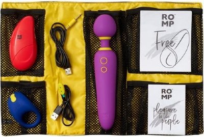 Яркий вибронабор Romp Pleasure Kit  Цена 16 576 руб. Целая коллекция высококачественных и стильных секс-игрушек в одном наборе. Отличное исполнение, яркий дизайн, качественные материалы, доступная цена - это Romp. Romp Flip - универсальный вибромассажер с покрытием из нежного гипоаллергенного силикона для стимуляции наружных эрогенных зон. Модель состоит из удобной облегченной ручки и массивной головки на гибкой шее. Встроенный мотор обеспечивает мощные вибрации, а головка с увеличенной площадью воздействия позволяет применять девайс не только для эротических игр, но и для массажа всего тела. Выберите один из 4 режимов работы и один из 6 доступных уровней стимуляции и отдайтесь наслаждению! Romp Juke - удовольствие для двоих! Эрекционное виброкольцо подойдет парам, желающим разнообразить свои отношения и усилить наслаждение от секса. Специальная анатомическая форма позволит одновременно стимулировать сразу две зоны. Поверните изогнутый кончик вверх и воздействуйте на половой член и головку клитора. Romp Free - компактный и невероятно мощный клиторальный стимулятор с функцией бесконтактного воздействия. Небольшой размер позволит всегда носить его в сумочке, не привлекая лишнего внимания, а удобная магнитная крышечка надежно защитит девайс от повреждений и пыли. Выберите оптимальную степень воздействия из 10-ти режимов интенсивности и откройте новые грани удовольствия. Длина Romp Flip - 23 см., диаметр - 4,5 см. Длина Romp Juke - 7,3 см., диаметр - 2,8 см. Длина Romp Free - 11 см., ширина - 5,2 см. Страна: Китай. Материал: силикон. Батарейки: встроенный аккумулятор.