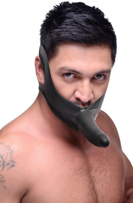 Черный кляп-страпон Masters Mini Face Fuck Strap-On - 14 см.