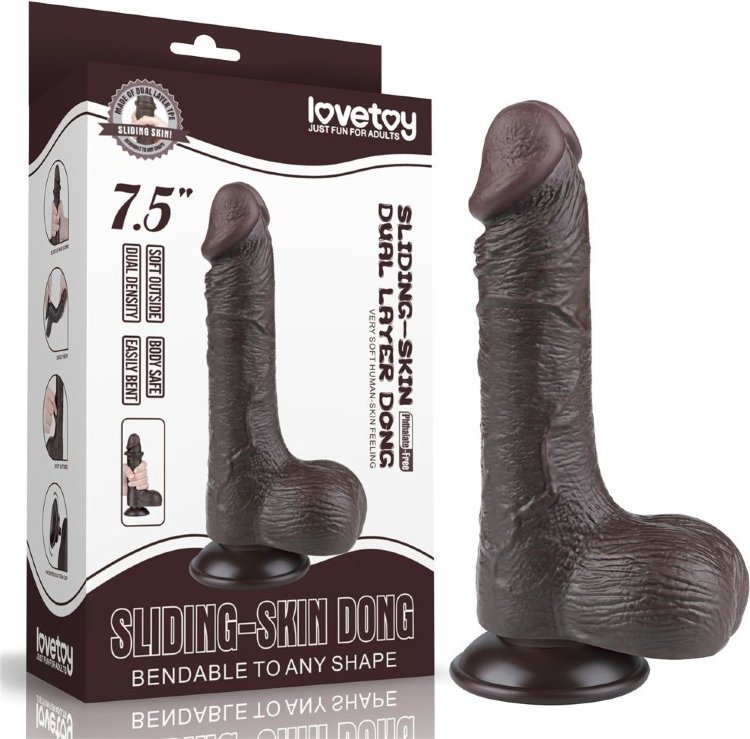 Коричневый фаллоимитатор-реалистик 7.5 Sliding Skin Dual Layer Dong - 19,5 см.