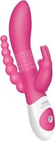 Розовый вибратор-кролик с анальным отростком The Beaded D.P.Rabbit