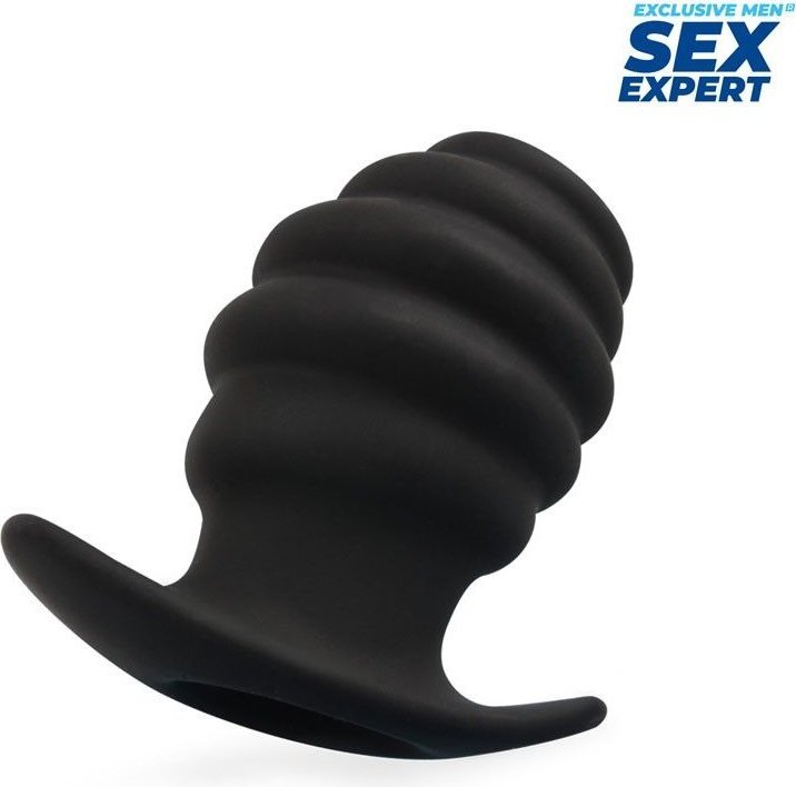 Черный рельефный анальный стимулятор-тоннель - 8 см.