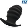 Черный рельефный анальный стимулятор-тоннель - 8 см.