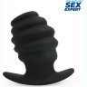 Черный рельефный анальный стимулятор-тоннель - 8 см.
