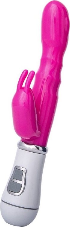 Ярко-розовый вибратор ToyFa A-toys с клиторальным стимулятором - 20 см.