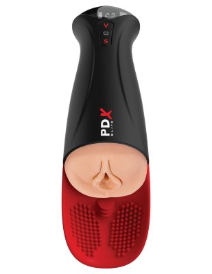 Телесный мастурбатор-вагина в черной колбе с вибрацией Fuck-O-Matic Pro XL Длина: 34.9 см. Диаметр: 9.9 см. PDX Elite Fuck-O-Matic Pro XL – увеличенный мастурбатор с технологией прерывистого всасывания и вибрацией для персонализированных сольных сессий. Мягкие стимуляторы обеспечивают дополнительную стимуляцию, а съемная вставка из ультрамягкого материала создает реалистичные ощущения. Корпус в телесном, черном и красном цветах оснащен LED-дисплеем для удобного выбора режимов. Прерывистое всасывание: 5 режимов для автоматического движения. Вибрация: 5 режимов для индивидуальной настройки. LED-дисплей отображает режимы всасывания (1-5) и вибрации (1-5). Рабочая длина - 16,5 см. Страна: Китай. Материал: анодированный пластик, TPE. Батарейки: встроенный аккумулятор.