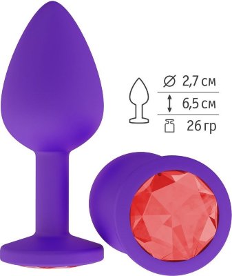 Фиолетовая силиконовая пробка с красным кристаллом - 7,3 см.  Цена 1 719 руб. Длина: 7.3 см. Диаметр: 2.7 см. Гладенькая силиконовая пробка с кристаллом в ограничительном основании. Рабочая длина - 6,5 см. Вес - 26 гр. Страна: Россия. Материал: силикон.
