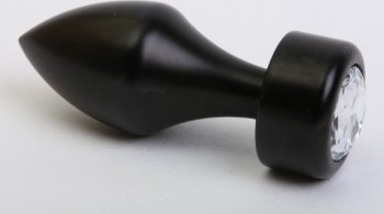Чёрная анальная пробка с широким основанием и прозрачным кристаллом - 7,8 см.