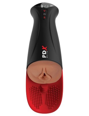 Мастурбатор-вагина в колбе с вибрацией Fuck-O-Matic Pro XL Длина: 34.9 см. Диаметр: 9.9 см. PDX Elite Fuck-O-Matic Pro XL – увеличенный мастурбатор с технологией прерывистого всасывания и вибрацией для персонализированных сольных сессий. Мягкие стимуляторы обеспечивают дополнительную стимуляцию, а съемная вставка из ультрамягкого материала создает реалистичные ощущения. Корпус в бежевом, черном и красном цветах оснащен LED-дисплеем для удобного выбора режимов. Прерывистое всасывание: 5 режимов для автоматического движения. Вибрация: 5 режимов для индивидуальной настройки. LED-дисплей отображает режимы всасывания (1-5) и вибрации (1-5). Рабочая длина - 16,5 см. Страна: Китай. Материал: анодированный пластик, TPE. Батарейки: встроенный аккумулятор.