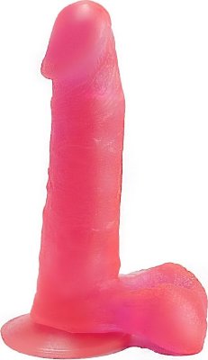 Розовый гелевый дилдо на присоске - 16,5 см.  Цена 1 540 руб. Длина: 16.5 см. Диаметр: 4.1 см. Нежно-розовый податливый ствол из геля, покрытый тонкими венками… Крупная, чётко очерченная головка и большая мягкая мошонка… Глядя на эту реалистичную игрушку, невозможно удержаться от соблазна и не попробовать её ласк. Зафиксировав фаллоимитатор при помощи присоски на ровной твёрдой поверхности, вы можете насладиться чувственными проникновениями в лоно и яркими ощущениями от массажа вагинальных стеночек. Страна: Россия. Материал: поливинилхлорид (ПВХ, PVC).