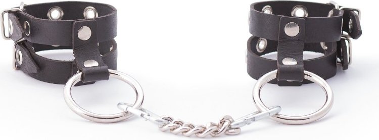 Черные однослойные наручники из натуральной кожи