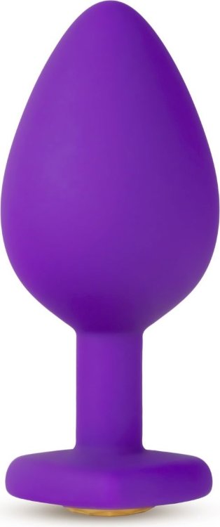 Фиолетовая анальная пробка Bling Plug Large с золотистым стразом - 9,5 см.
