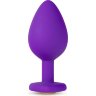 Фиолетовая анальная пробка Bling Plug Large с золотистым стразом - 9,5 см.