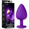 Фиолетовая анальная пробка Bling Plug Large с золотистым стразом - 9,5 см.