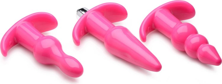Набор из 3 розовых анальных пробок с вибропулей Thrill Trio Anal Plug Set