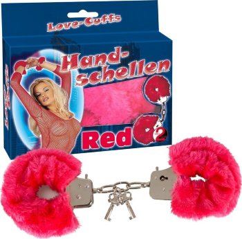 Малиновые меховые наручники Love Cuffs Red