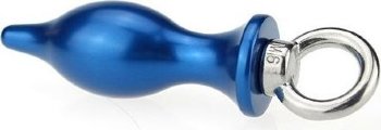Синяя металлическая анальная пробка с кольцом - 7 см.