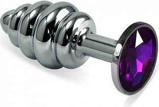 Фигурная анальная пробка с фиолетовым стразом - 7,6 см.