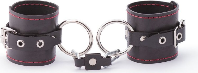 Черные однослойные кожаные наручники с контрастной строчкой