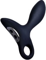Черный силиконовый анальный вибромассажер Erokey с колечком-ограничителем