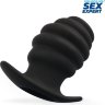 Черный рельефный анальный стимулятор-тоннель - 10 см.