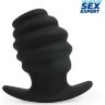 Черный рельефный анальный стимулятор-тоннель - 10 см.