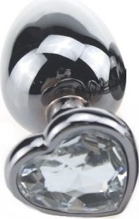 Серебристая пробка с прозрачным кристаллом-сердечком - 9 см.