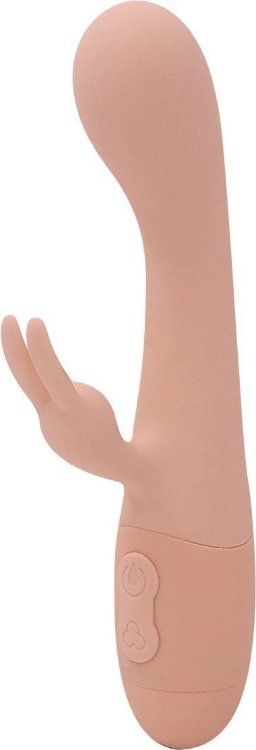 Персиковый вибратор Naya с клиторальным отростком - 18,3 см.