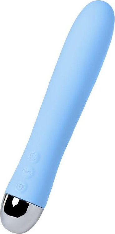 Голубой силиконовый вибратор с функцией нагрева и пульсирующими шариками FAHRENHEIT - 19 см.