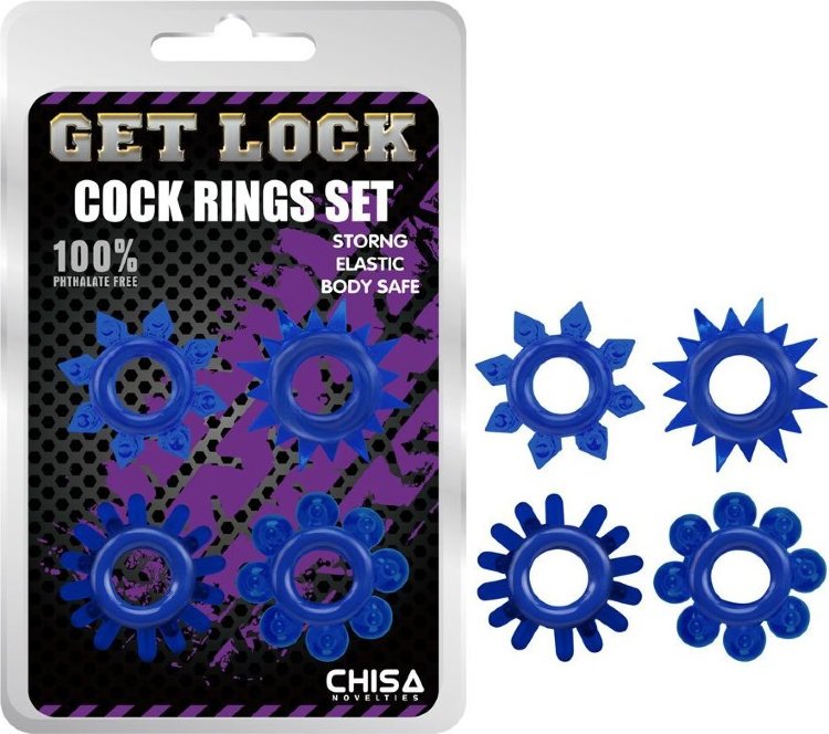 Набор из 4 синих колец Get Lock