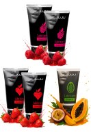Набор из 5 съедобных лубрикантов JUJU (клубника х 2, малина х 2, тропические фрукты)