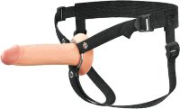 Телесный полый страпон на черных ремнях Hollow Silicone Strap-on - 17,8 см.