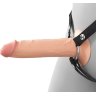 Телесный полый страпон на черных ремнях Hollow Silicone Strap-on - 17,8 см.