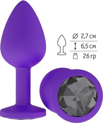 Фиолетовая силиконовая пробка с чёрным кристаллом - 7,3 см.  Цена 1 719 руб. Длина: 7.3 см. Диаметр: 2.7 см. Гладенькая силиконовая пробка с кристаллом в ограничительном основании. Рабочая длина - 6,5 см. Вес - 26 гр. Страна: Россия. Материал: силикон.
