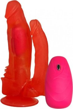 Розовый вагинально-анальный вибромассажер с присоской №11 - 15,5 см.