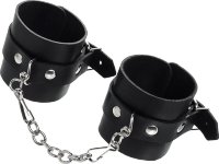 Черные однослойные наручники из натуральной кожи с цепочкой